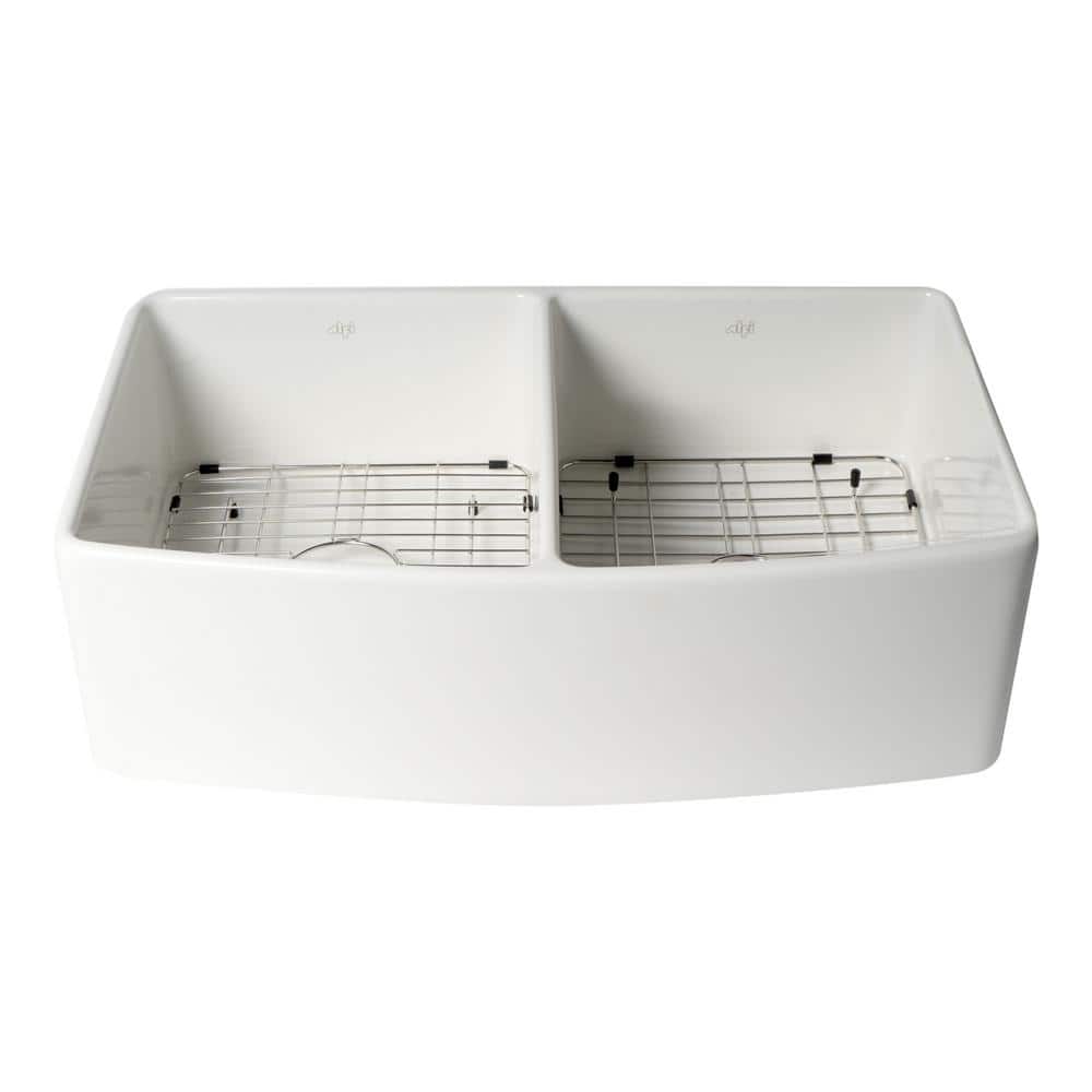 White Fireclay Double Bowl Farmhouse Kitchen Sink