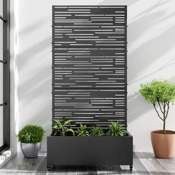 Dovelina Large 35 in. x 72 in. Black Metal Raised Garden Bed Planter Box with Trellis and Caster