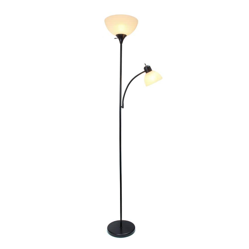 Adjustable Dual-Light Torchiere Floor Lamp in Sleek Black