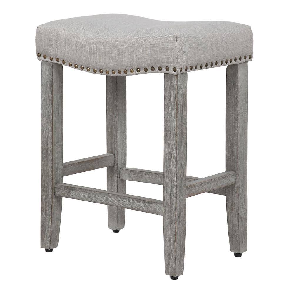 Antique Gray 24" Backless Saddle Counter Stool with Gray Linen Seat
