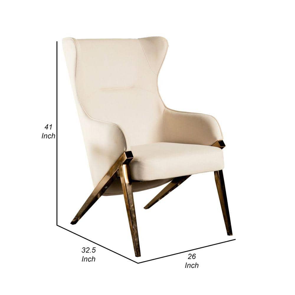 Beige Faux Leather Wingback Accent Chair with Wood Frame