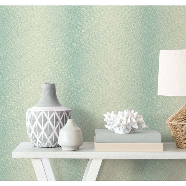 56 sq. ft. Aloe Green Shibori Chevron Unpasted Paper Wallpaper Roll