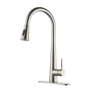 2-Spray Patterns Single Handle Pull Down Sprayer Kitchen Faucet with Deckplate and Water Supply Hoses in Brushed Nickel