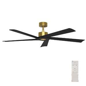 62 in. Indoor Outdoor Use Black Solid Wood 5-Blades Gold Housing  Ceiling Fan with Remote Control, 6-Speed Adjustable