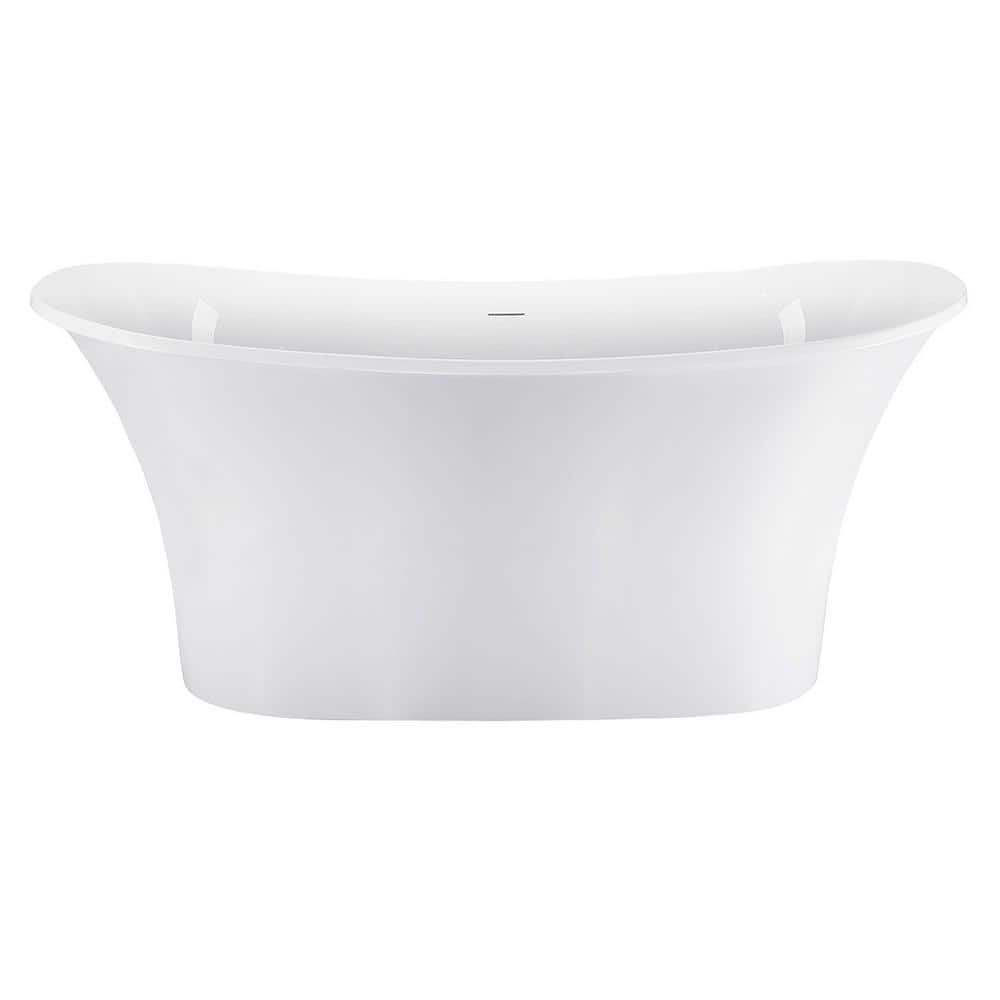 59 in. x 28 in. Soaking Bathtub with Center Drain in Glossy White