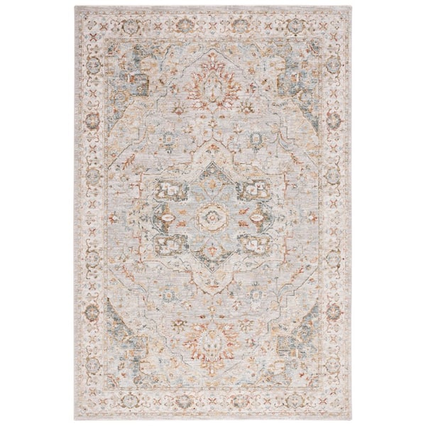 SAFAVIEH Hamilton Gray/Blue 4 ft. x 6 ft. Floral Oriental Border Area Rug