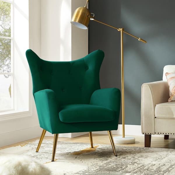 Jacob Green Tufted Accent Wingback Chair with Golden Base