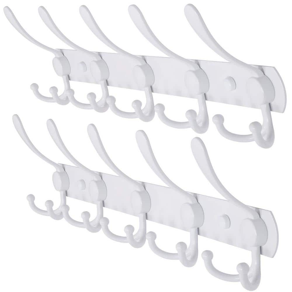 White Metal Wall Mounted Coat Rack with 5-Tri Hooks for Coat, Hat, Towel, P