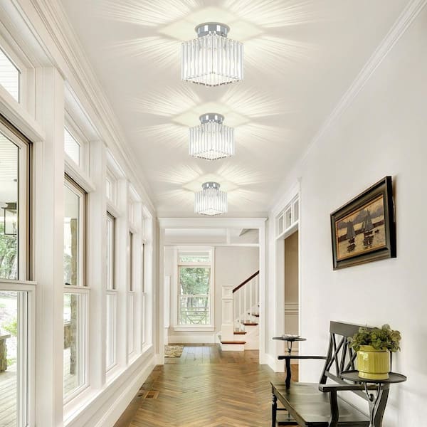 ZSMIHDOH 7.24 in. 1-Light Nickel Square Crystal Semi Flush Mount