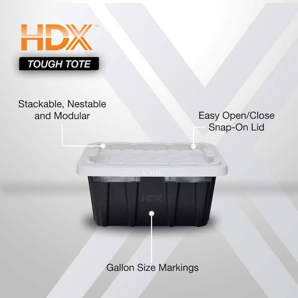 6.5-Qt Tough Storage Tote in Black with White Lid