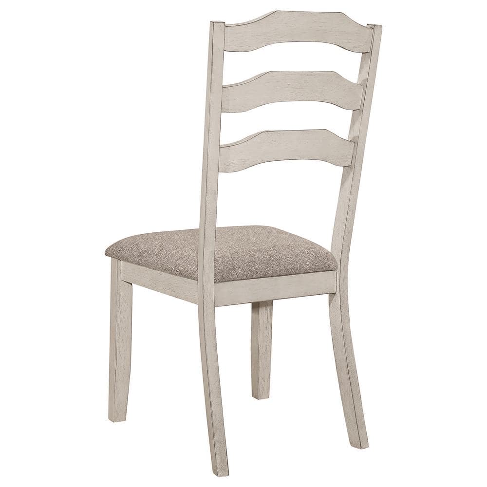 Rustic Cream Ladderback Upholstered Side Chair with Khaki Seat