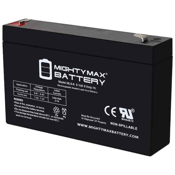 6-Volt 9 AH, F2 Terminal, Rechargeable Battery for Emergency Lighting, Backup Power, Security, Fire Alarms, Equipment