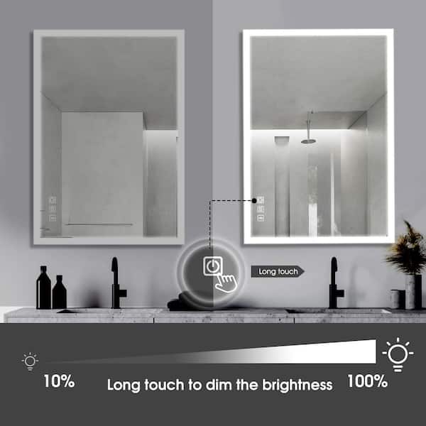 KINWELL Bathroom Mirror 39.4-in W x 27.6-in H LED Lighted White Rectangular Fog Free Framed Bluetooth Bathroom Vanity Mirror
