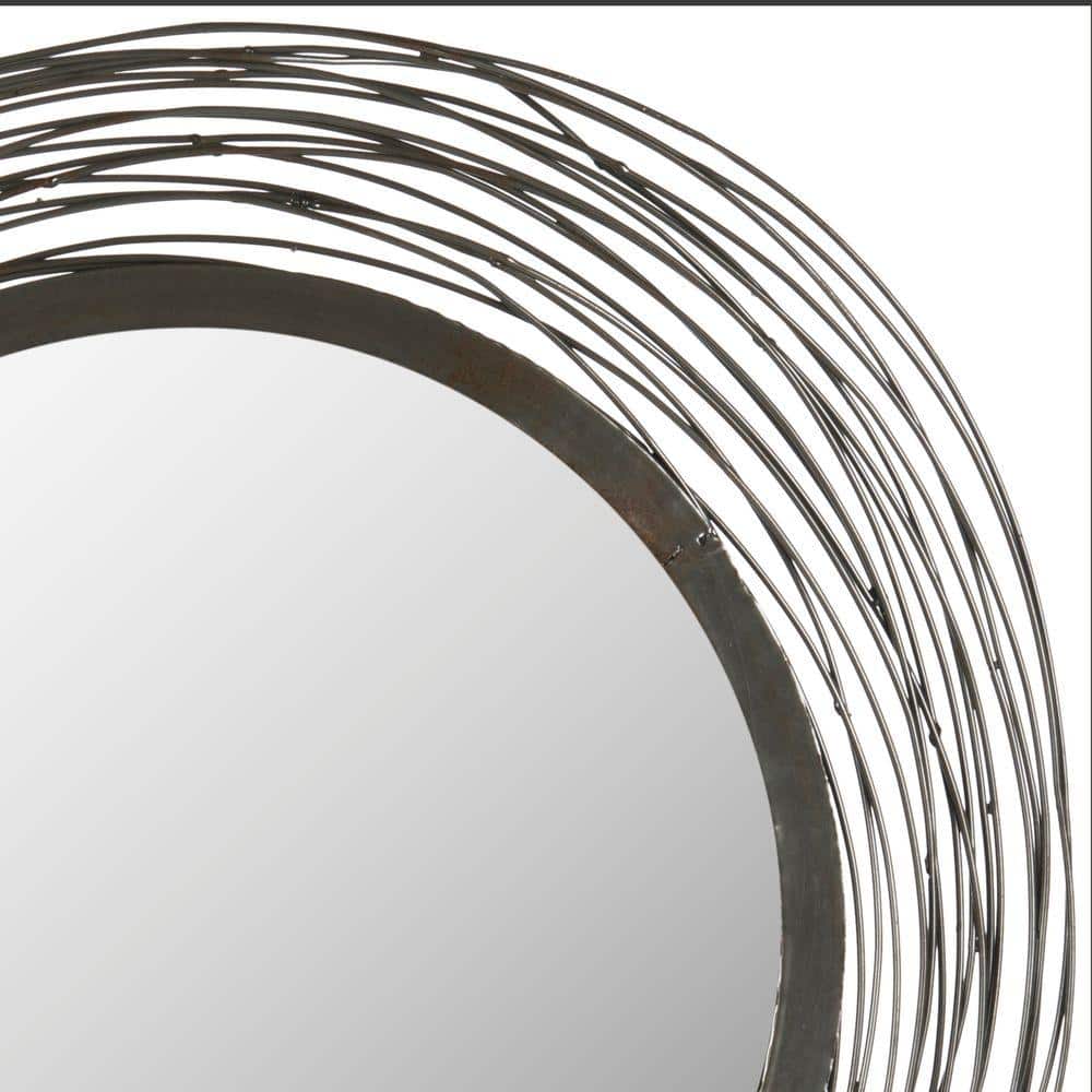 21" Round Brown Iron Wire Wall Mirror