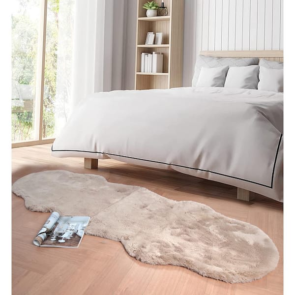 Mmlior Faux Rabbit Fur Light Brown 2 ft. x 6 ft. Cozy Furry Area Rug Specialty Rug