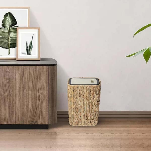 Unbranded 3 gal. Small Trash Can with Lid, Rattan Garbage Can with Press Top Lid Plastic Household Trash Can for Bathroom, Kitchen