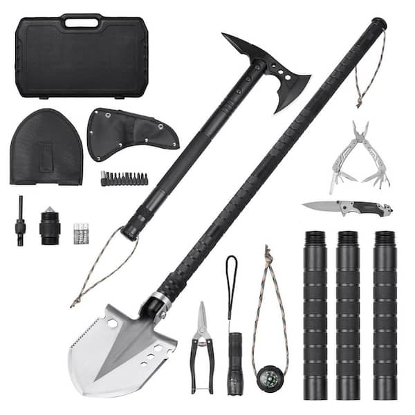 SKYSHALO Survival Shovel Survival Axe, 28-in-1 Camping Folding Shovels with Hatchet, Stainless Steel Tactical Shovel Hatchet