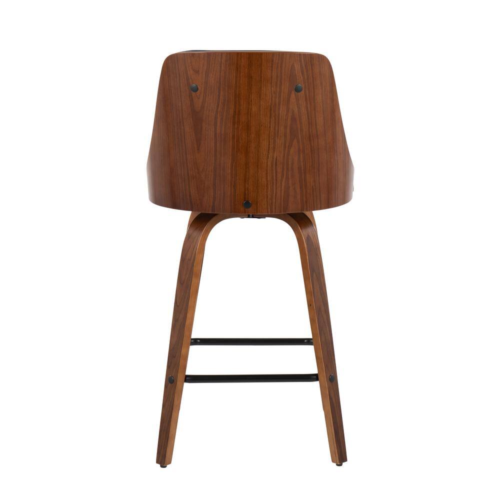 Gianna 26" Walnut and Black Faux Leather Swivel Counter Stools