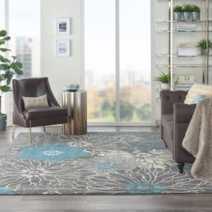 Passion Charcoal/Blue 7 ft. x 10 ft. Floral Contemporary Area Rug