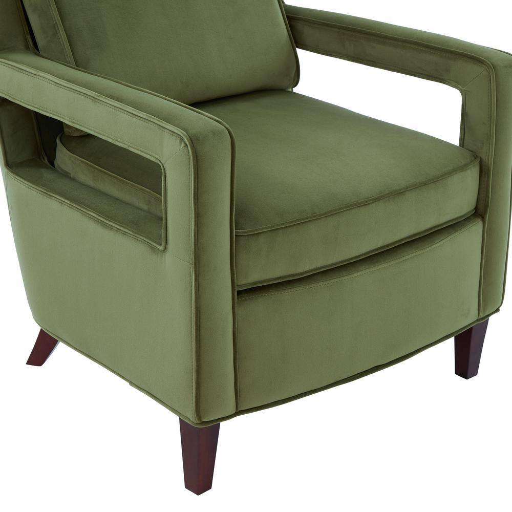 Questa Green Velvet Accent Arm Chair with Wood Legs