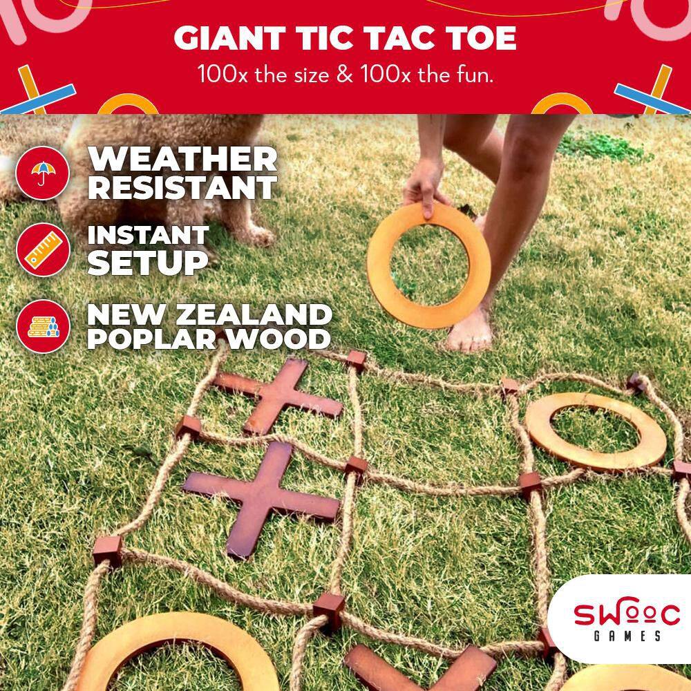 Giant Wooden Outdoor Tic Tac Toe Game with Rope Board