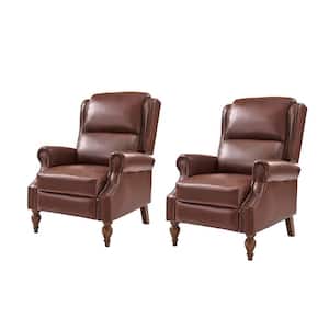 Sharon Traditional Roll Arm Manual Recliner with Solid Wood Legs Set of 2-BRN