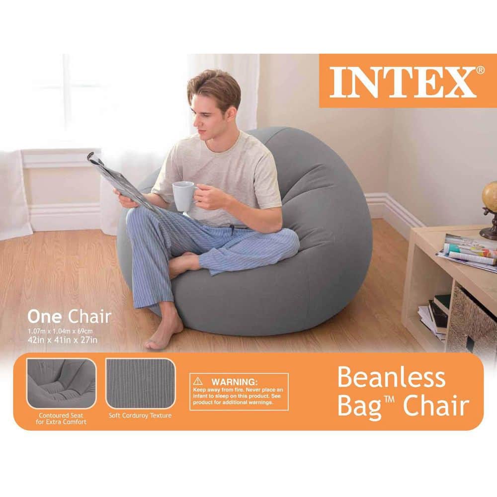 Grey Inflatable Corduroy Beanless Bag Lounge Chair