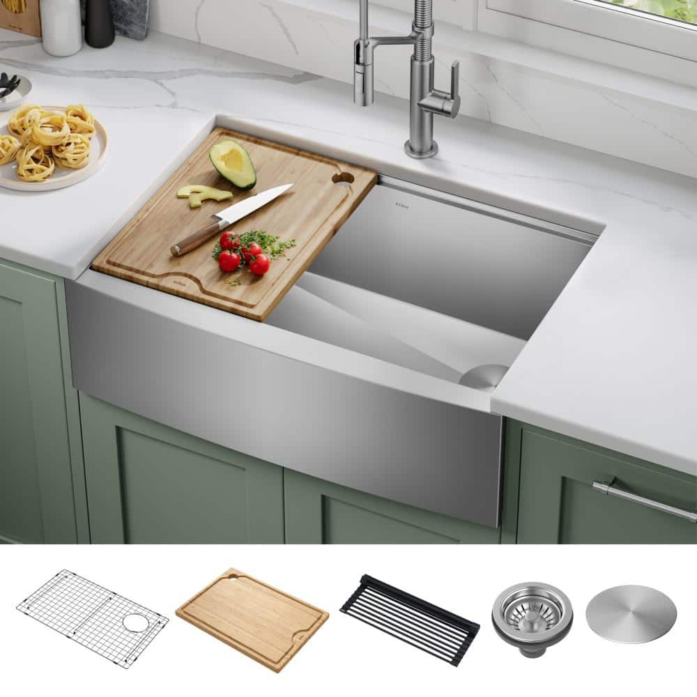 Kore 30-Inch Stainless Steel Farmhouse Workstation Sink with Accessories