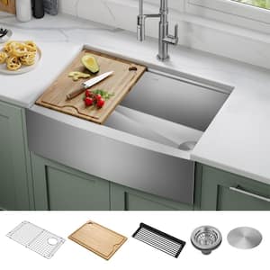 Kore 16-Gauge Stainless Steel 30 in. Single Bowl Farmhouse Apron Workstation Kitchen Sink with Accessories