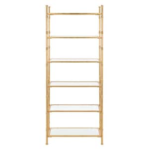 68 in. Gold/Clear Metal 6-shelf Etagere Bookcase with Open Back