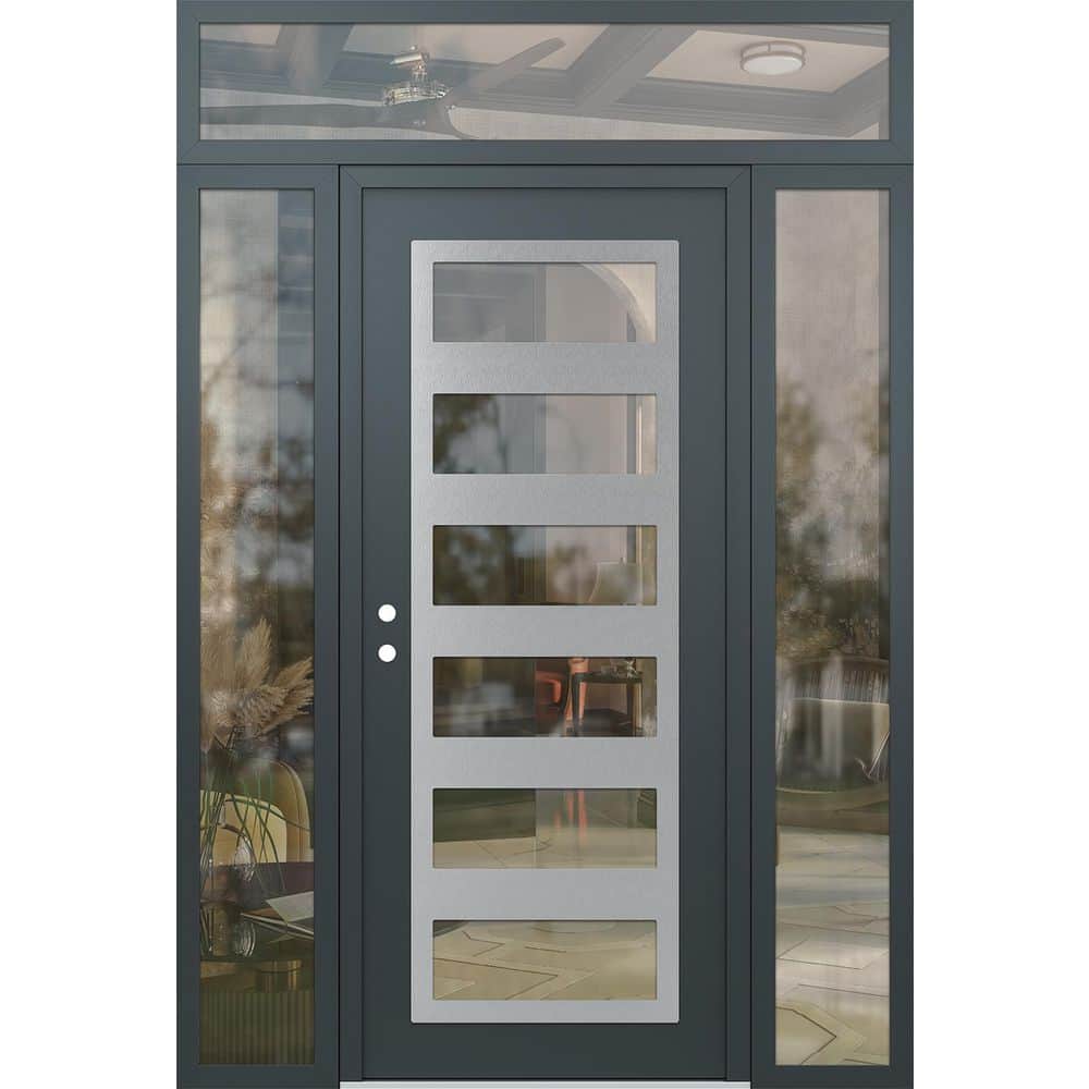 C9 68 in. x 96 in. Silver P Right-Hand/Inswing Clear Glass Anth/Anth 2 Sidelite+Transom Steel Prehung Front Door price history on PriceWatchPro