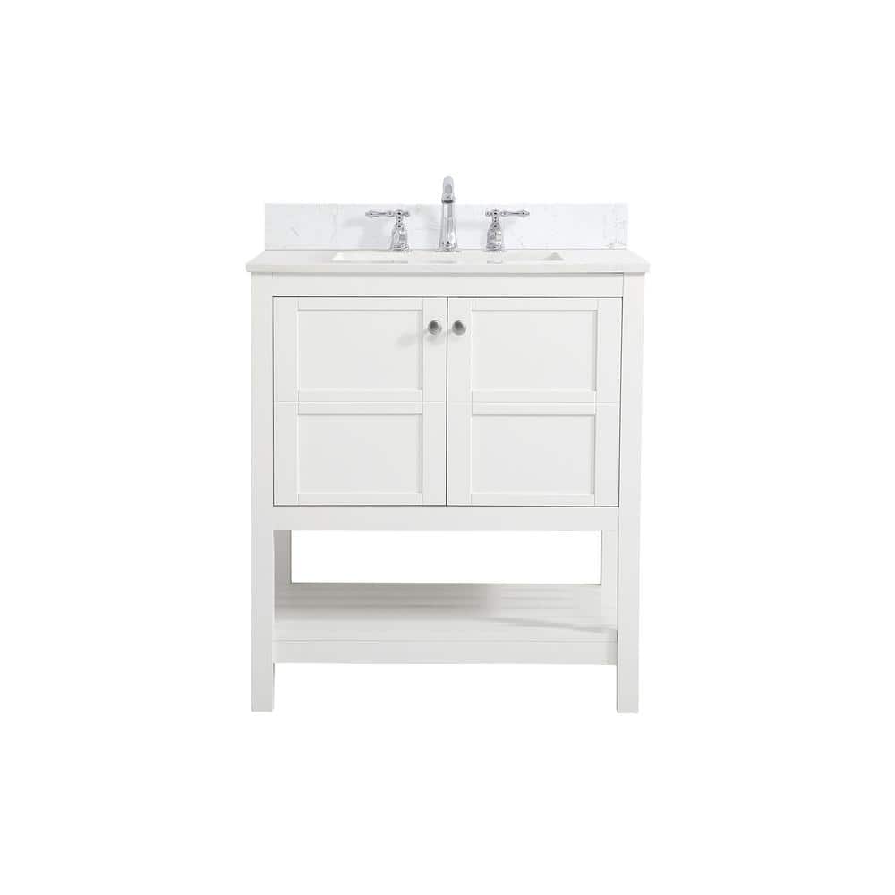 Timeless Home 30 in. W Single Bath Vanity in White with Marble Vanity Top i