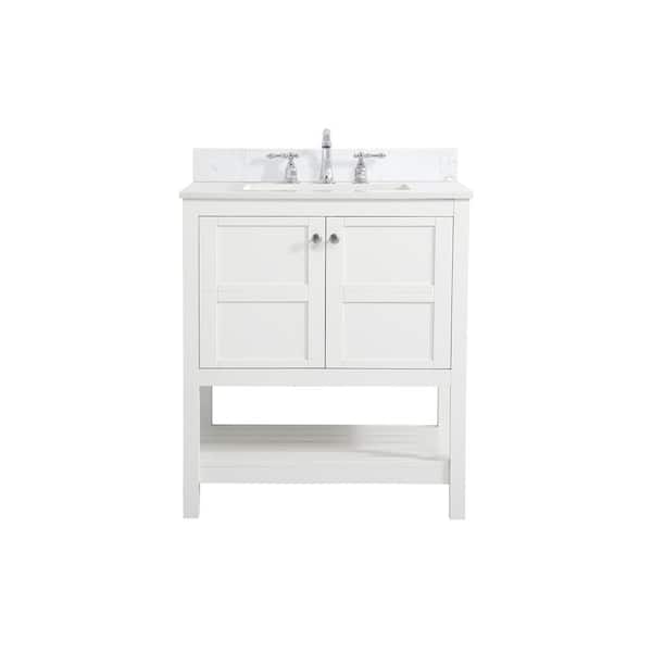 Unbranded Timeless Home 30 in. W Single Bath Vanity in White with Marble Vanity Top in White and Basin with Backsplash