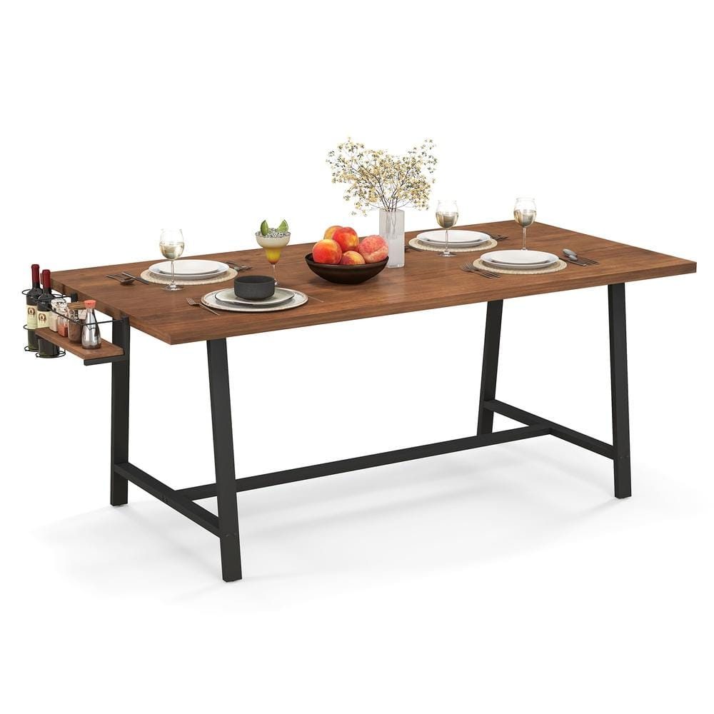 Modern 72 in Rectangular Kitchen Table with Built-In Wine Rack Seats 5-7, Wood Top, Sturdy Four-Leg price history on PriceWatchPro