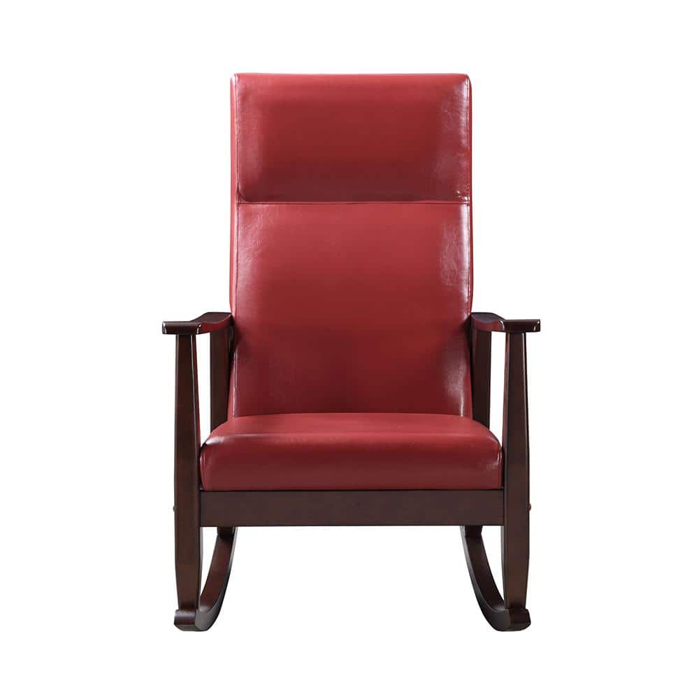 Luxurious Espresso and Red PU Mid-Century Rocking Chair