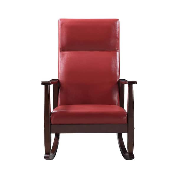 Acme Furniture Raina in Red PU and Espresso with Rubber Wood, PU, Foam, Plywood Rocking Chair