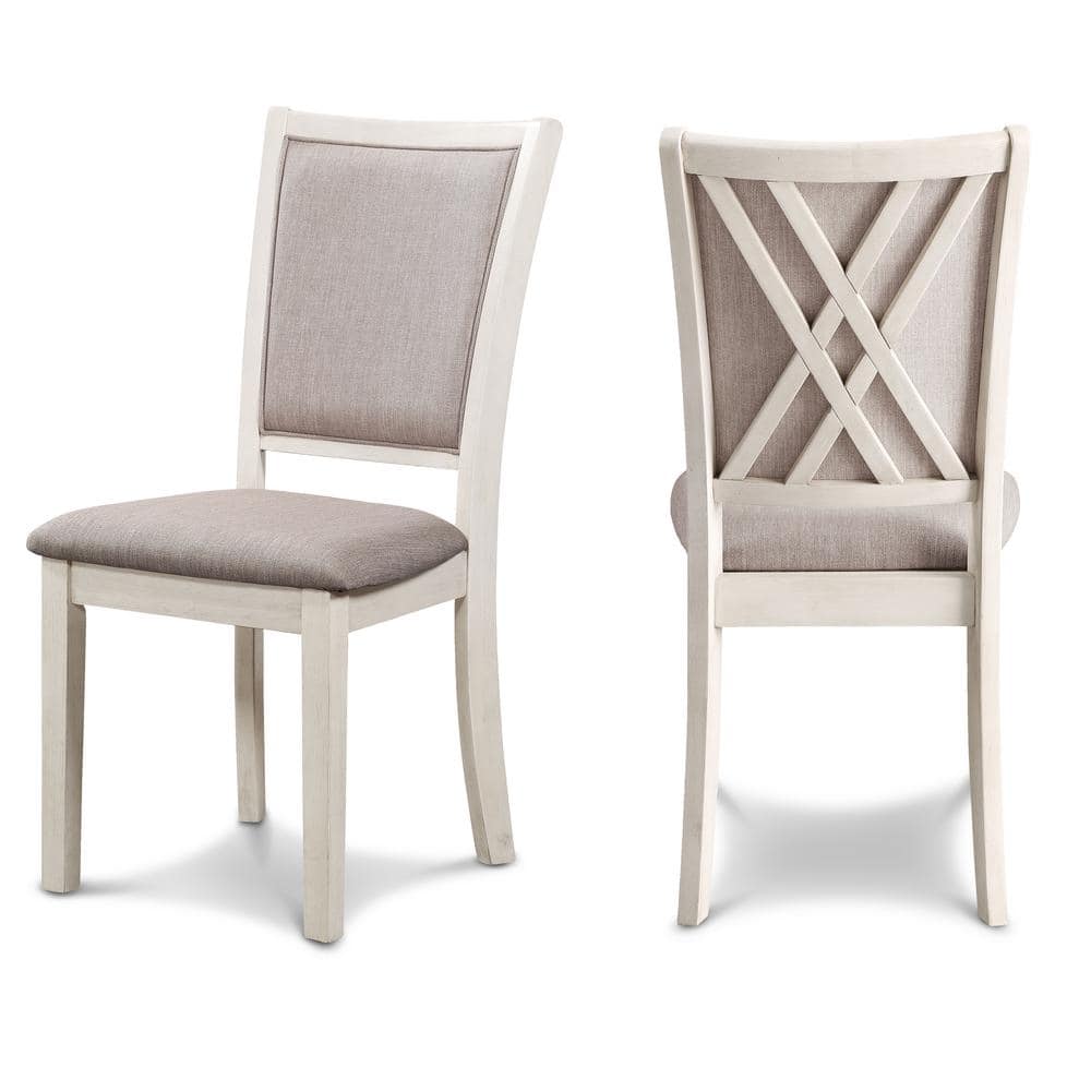 Bisque Upholstered Solid Wood Dining Chair with Cross Back (Set of 2)