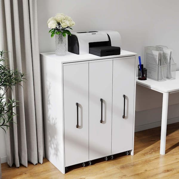 キャビネット・サイドボード RIDE SLIDE SHELF 39.3 in. Tall White Particle Board 3 Tier Floor Standing Bookcase