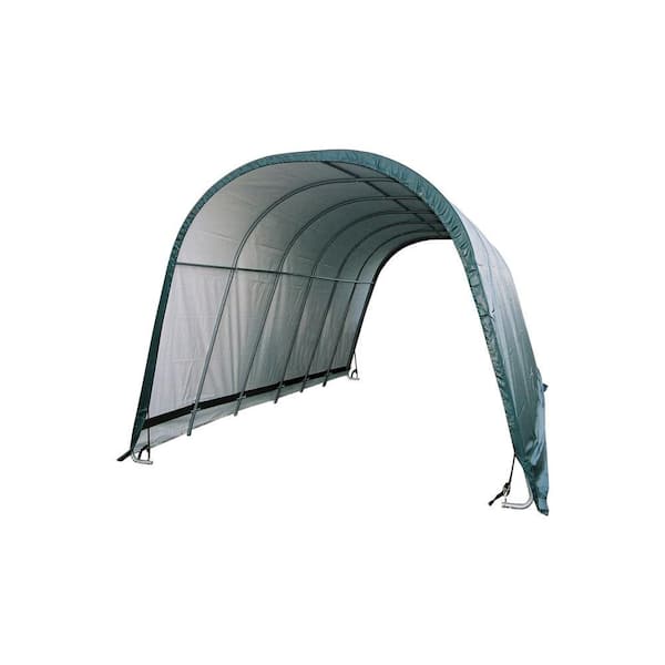ShelterLogic 12 ft. W x 24 ft. D x 10 ft. H Equine Round-Style All-Steel Run-in Shelter with 100% Waterproof, 3-Layer Green Cover