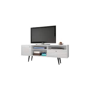 Liberty 71 in. White and Gloss Composite TV Stand with 1 Drawer Fits TVs Up to 65 in. with Storage Doors