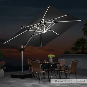 9 ft. Square Solar powered LED Patio Umbrella Outdoor Cantilever Umbrella Heavy Duty Sun Umbrella in Black