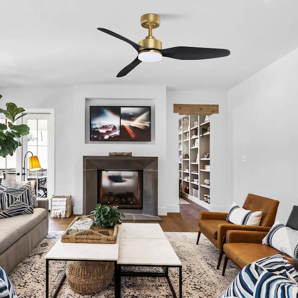 48 in. Smart Outdoor Indoor Gold Black Ceiling Fans with LED Lights and Remote, WIFI Alexa App Workable, Quiet DC Motor