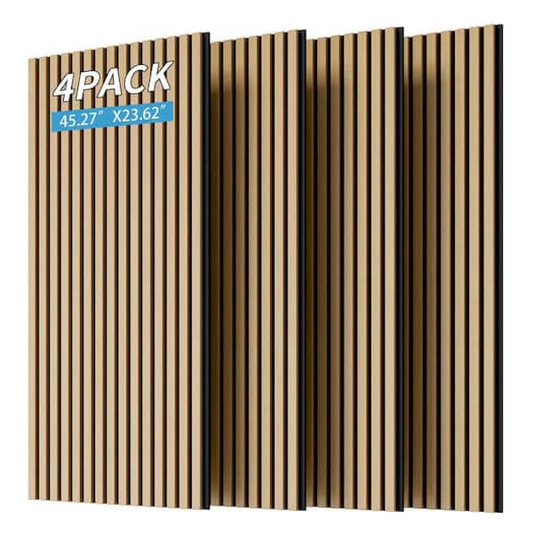 4-Piece Wood Slat Acoustic Panels for Wall and Ceiling, Soundproof Panels, 3D Fluted Sound Absorbing Panel-Oak