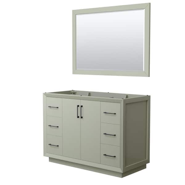 Wyndham Collection Strada 47.25 in. W x 21.75 in. D x 34.25 in. H Single Bath Vanity Cabinet without Top in Light Green with 46 in. Mirror