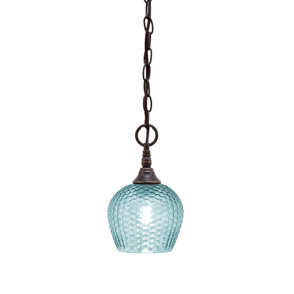 Elva 100-Watt 1_light Dark Granite Shaded Pendant Light with Turquoise Text