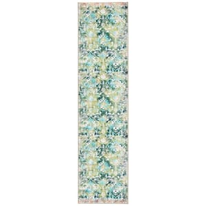 Riviera Green/Light Blue 2 ft. x 9 ft. Machine Washable Floral Geometric Runner Rug