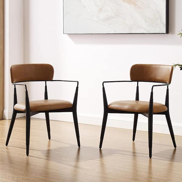 Art Leon LEO Brown Faux Leather Dining Armchairs, Set of 2