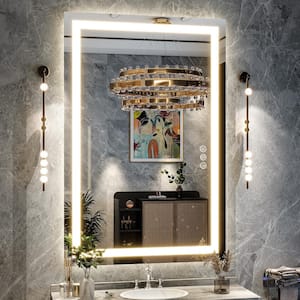32 in. W x 48 in. H LED Light Anti-Fog Rectangular Modern Frameless White Wall Mirror