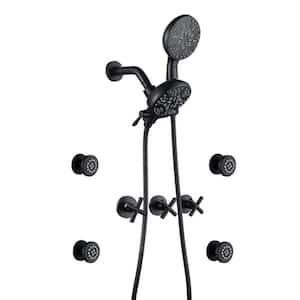 Ami Triple Handle Wall Mount Dual Head Fixed and Handheld Shower Head with 4 Body Jets in Matte Black (Valve Included)