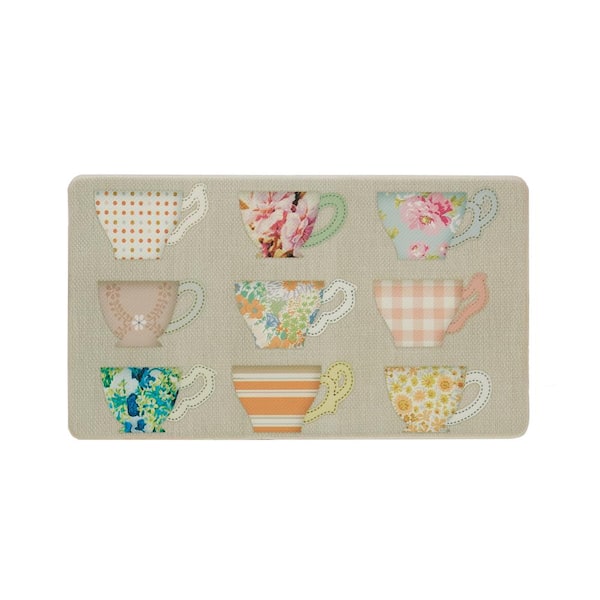 Gray Teacups 17.5 in. x 32 in. Anti-Fatigue Wellness Mat